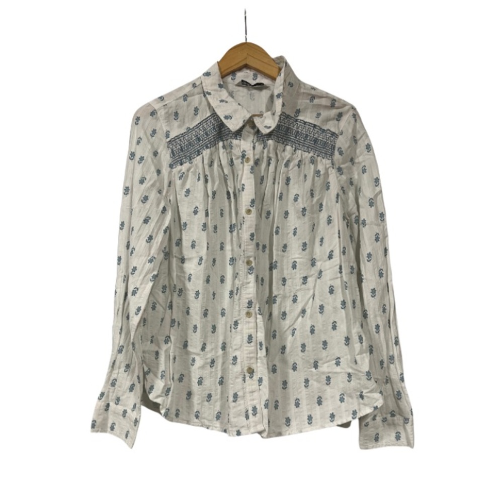 Sonoma Casual White Shirt with Dark Teal Embroidered Accents